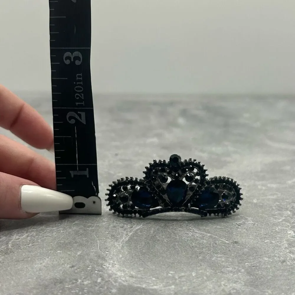Navy Blue Rhinestones Barrette Hair Clip Accessory